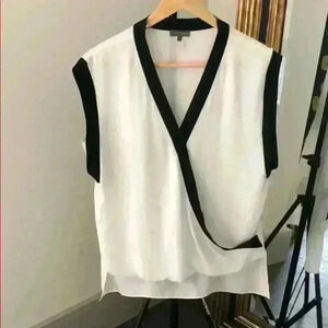 Vince Camuto white and black sleeveless blouse